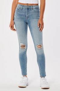 Hollister  High-Rise Ripped Light Wash Super Skinny Stretch Jeans Size 25W x 29L