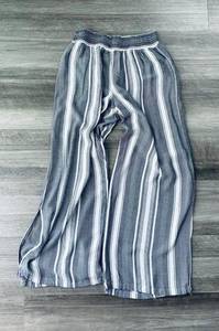 Allison Joy Striped Rayon Wide Leg Cropped Pants Size M Elastic Waist A10