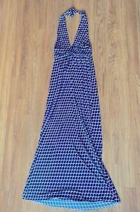 TBAGS LOS ANGELES Navy Blue Graphic Print Jersey Halter Tie Maxi Dress