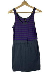 Black Poppy Purple & Gray Stripe Y2K Mini Dress M