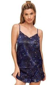 Adore Me  Luana Galaxy Camisole and Short PJ Sleepwear Satin Set in Blue | Size S