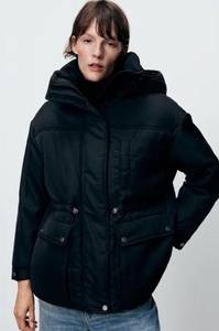 NWT ZARA Black Hooded Parka Jacket SZ-Large