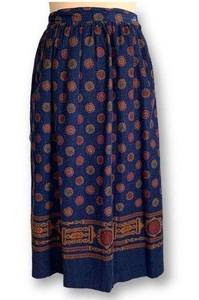 Vintage Karen Scott Skirt Navy Fine Wale Corduroy Maxi Geometric Chain Print