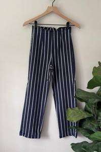 Reformation Vertical Striped Trouser Pants Zip Up Zipper Back Casual Navy White