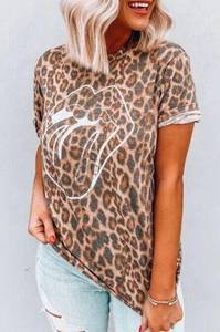 Boutique Leopard Rolling Stone tongue tee