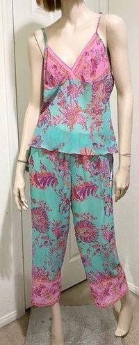 Natori JOSIE  B92612 Pink/Blue Floral Paisley Sheer Cami 2-pc Pajama Set Size L