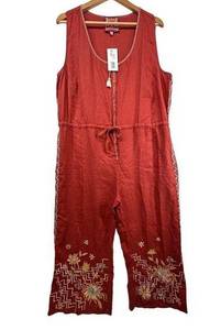 Johnny Was Women's Jumpsuit XL Elia Linen Tie Waist Sleeveless Boho Festival NWT