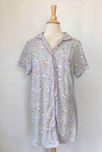 Grey Button Front Corgi Puppy Print Short Sleeve Night Gown