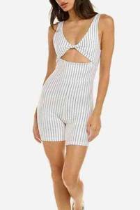 We Wore What NEW  Medium White Black Pinstripe Twist Cutout Bodysuit