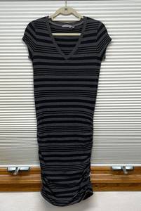 Athleta XS //  Topanga Black and Gray Striped Ruched Athletic Dress