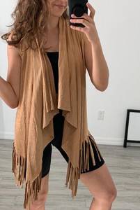 Hot Gal Brown Vintage Faux Suede Cowboy Open Vest / Size 1X