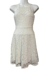 January 7 White Lace Halter Cocktail Dress Strappy Back Knee Length Size S