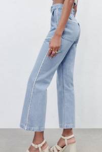 ZARA  High Rise Tweed Trim Crop Wide Leg Jeans NWT Size 6