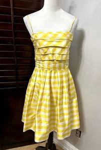 CK Bradley Womens Fit & Flare Dress Yellow Mini Gingham Pleated 100% Silk 0