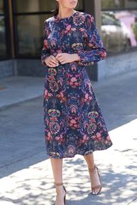 Lulus Garden Splendor Navy Blue Floral Print Long Sleeve Midi Dress