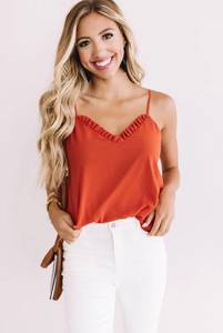 Red Ruffle Edge Tank Top