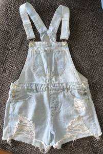 Distressed Denim Overall Shorts