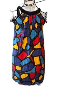 KENSIE Colorful Geo Print Sequin Halter Neckline A-Line Mini Dress SzXS