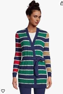 Lands'End  Cable Knit Tie Front Stripe Sweater Size XS
