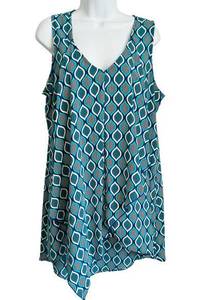 Jules and Leopold Teal Blue White Geometric Handkerchief Hem Tunic Mini Dress L