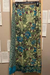 Vintage Green Flower Patterned and Patchwork Lightweight Maxi Skirt