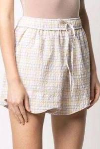 Ganni Women's Multi Color Check Print Drawstring Shorts 38" Waist NWT