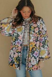 Wild Flower Evafreedom  floral quilted fleece lined button up jacket sz small