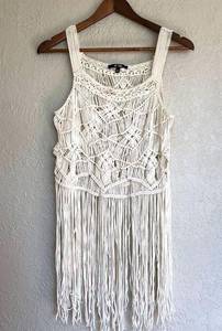 Surf Gypsy Macrame Fringe Ivory Tank Top | XS/S