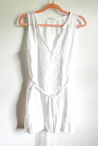 Eileen Fisher White Irish Linen Lightweight mini dress swim cover up sz Medium