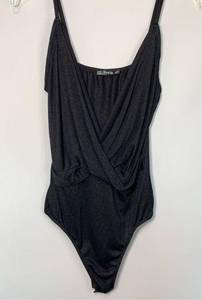 SheIn  Women's Glitter Tank Crisscross Swoop Bodysuit Black Large NWOT