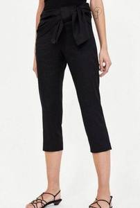 ZARA NWT Black Linen Blend Cropped High Waist Pants