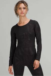 Lululemon Wunder Train Cropped Long Sleeve Shirt *Foil Shapeshifter Foil Black