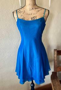 Vintage 1990s Midnight Blue Formal Spaghetti Strap  Swing Dress 