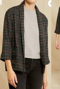 Amour Vert Viva Wool Blazer Jacket: Plaid Pink Grey Academia