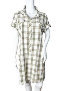 Lei Dress Juniors XL Beige Yellow Plaid Shirt Dress Button Up Western Country