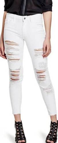 Guess Women's Ripped Ordeal Cropped Skinny Jeans White Size 24