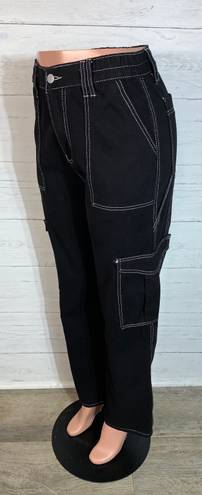 Black cargo pants white contrast stitching womens size S