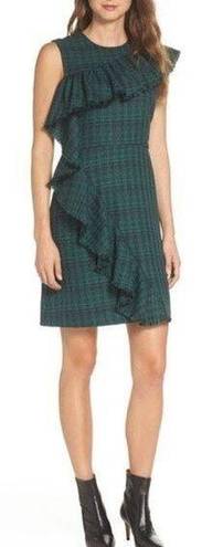 Chelsea28  green black plaid ruffled sheath dress size 8