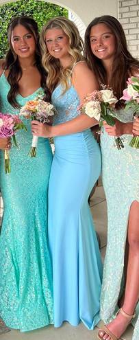 La Femme blue corset prom dress