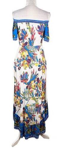 Flying Tomato  Dress XS Off Shoulder Hi-Lo Blue White Floral