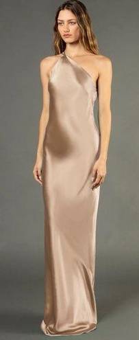 Michelle Mason NWT  Silk Maxi Dress With Back Cowl Velvet Neutral Tan Size 0