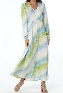 Laurie Felt Long Sleeve Button Front Maxi Dress Aqua Green Tie Dye Plus Size 26W