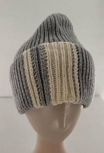 Athleta  Hat Beanie Wool Women’s Grey One Size Slouchy Stripe Warm Casual Ribbed