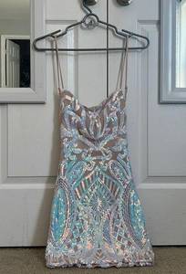 Lucy in the Sky COPY -  - Starstruck Strappy Dress in Nude Iridescence