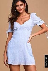 Lulus Sweet As Can Be Blue Striped Puff Sleeve Mini Dress