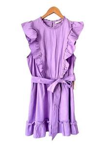 Happy x Nature by Kate Hudson Linen Ruffle Dress Tie  Purple NWT Size M