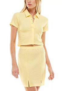 NWT  Yellow Button-Front Top & Skirt Set