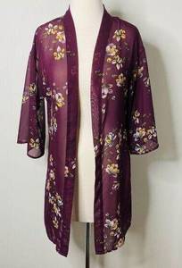 Wallflower Purple Floral 3/4 Sleeves Lightweight Coverup Kimono Sz S