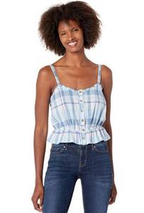 Lucky Brand 🩵 NEW  Women’s Plaid Front Button Down Peplum Ruffled Crop Tank 🩵