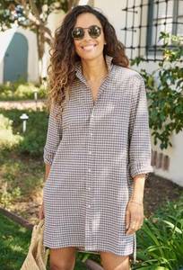 Frank & Eileen Hunter Step-Hem Button Shirtdress in Navy and Natural Sand in XS